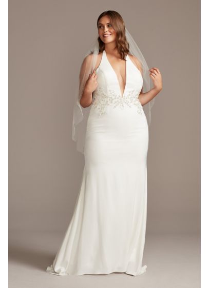 Embellished Waist Plus Size Halter Wedding Dress - chic, feminine vibe. Crystal and bead embellished vines
